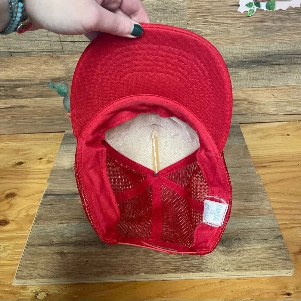 Vintage 1980s trucker hat hidden message red snapback
